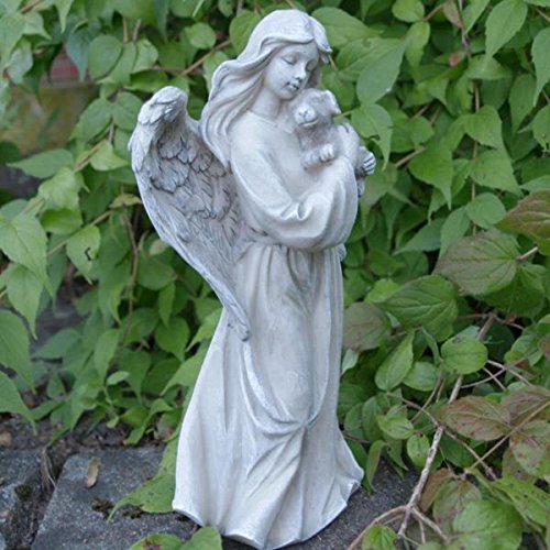 Stehender Grabengel mit Hunde Figur im Arm, Tiergrab Deko Hundegrab. Höhe 22cm - 4