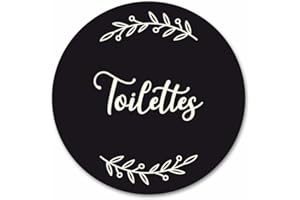 SIGNALÉTIQUE.BIZ FRANCE Plaque de Porte Toilettes Autocollante PVC Gravé Noir Blanc Ronde. Décoration de Porte personnalisée,