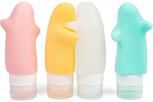 LTZGO 4 Pezzi Bottiglie da Viaggio in Silicone, 90ml Kit da Contenitori Flaconi da Viaggio Prova di Perdite Ricaricabili, Riutilizzabili Comprimibili per Shampoo Crema Liquidi Lozione Balsamo