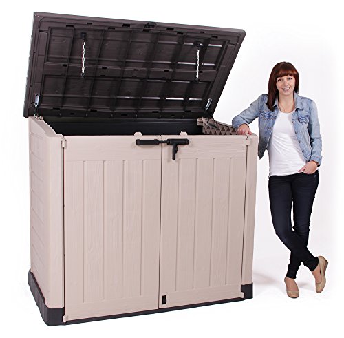 Keter Store It Out Max Gartenbox Mülltonnenbox Gerätebox Schuppen für 2 x 240 Liter Mülltonnen (Beige Braun) - 4