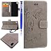 Produktbild FESELE Schutzhülle für [Sony Xperia XA],Schmetterling Blumen Muster Flip Wallet Klapphülle Lanyard Brieftasche Leder Case Ledertasche mit Magnet Kartenfächer Standfunktion Schutzhülle für Sony Xperia XA + Blau Eingabestift Stylus Touch Pen-Butterfly,Grau