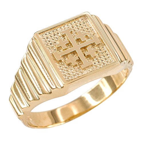 Kleine Schätze Herren Ring 14 Karat Gelbgold Jerusalem Kreuz
