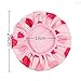 Moolecole Women Love Heart Printed Waterproof Hair Dry Lined Shower Cap Double Layer Bathing Cap Elastic Band Spa Shower Hat Pink