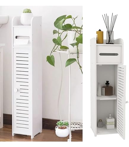 Badezimmer Schrank Mit 4 Schubladen – Freistehend, Weiß, 30x30x82cm