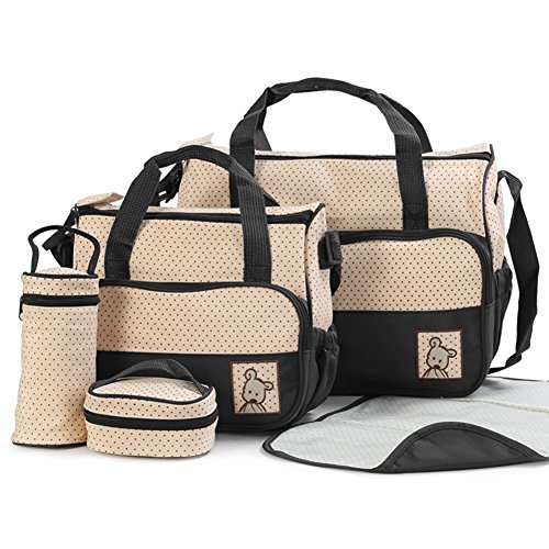 GSPStyle Women Nylon Oxford Nappy Bag Diaper Bag Changing Bag 5pcs In Pack Black