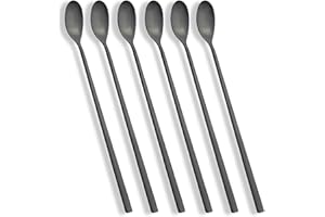 AOOSY Paquete de 6 cucharas de café con Leche Mango Largo Mezclador de Helado de Acero Inoxidable Cuchara para Mezclar Ideal para café Helado Té Helado Leche para batir Helado sundeas(negro)