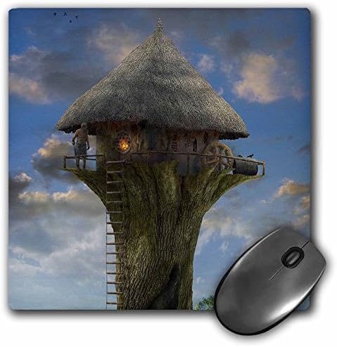 3dRose mp_24327_1 8 x 8-Inch Quantarasitto tree house Awesome cottage on the tree somewhere in the world Surreal image Mouse Pad
