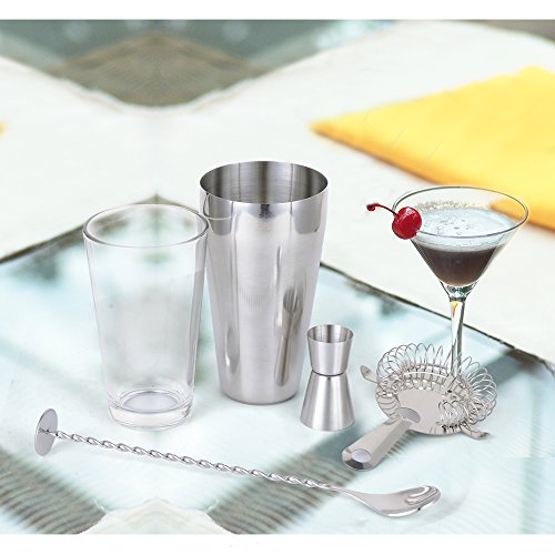 Cocktail Shaker Set 4-teilig Edelstahl Bar Werkzeug-Set mit Shaker und Glas, zwei Bar Jiggers, Hawthorne Sieb, Twisted Bar Löffel Cocktail Mixologist Set - 7