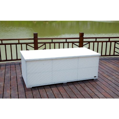 OUTFLEXX praktische Kissenbox aus widerstandsfähigem Poly-Rattan in weiß mit Gasdruckfedern und Innenbezug, 204 x 94 x 75 cm, Gartentruhe Universalbox Aufbewahrungsbox Kissentruhe, wetterfest - 3