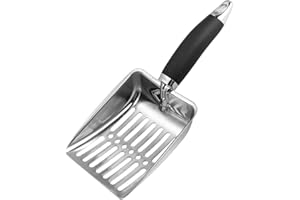 KMOCEPLY Metal Cat Litter Scoop Fast Sifting Deep Shovel with Comfy Handle Pet Easy Cleaning Tool Non Stick Poop Pickers Durable Large Litter Box Sifter Pet Litter Shovel with Long Handle (1 Pack)