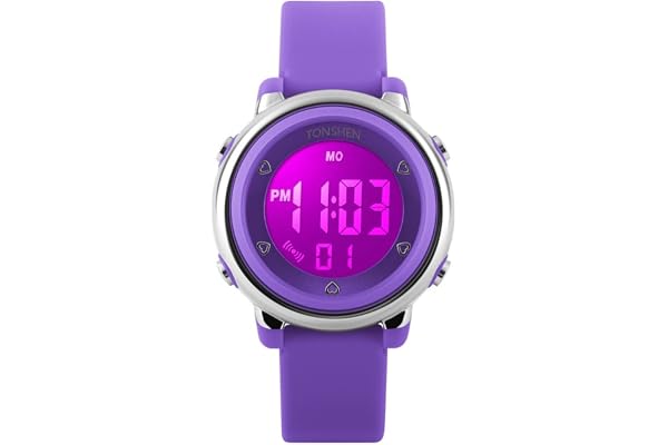 TONSHEN Montre Enfant Fille Garçon Digital Sport 50M Etanche Multifonction Électronique Montres 7 Couleur LED Rétro Eclairage Plastique Bordure et Caoutchouc Bande Alarme pour 6 Ans à 12 Ans Enfants