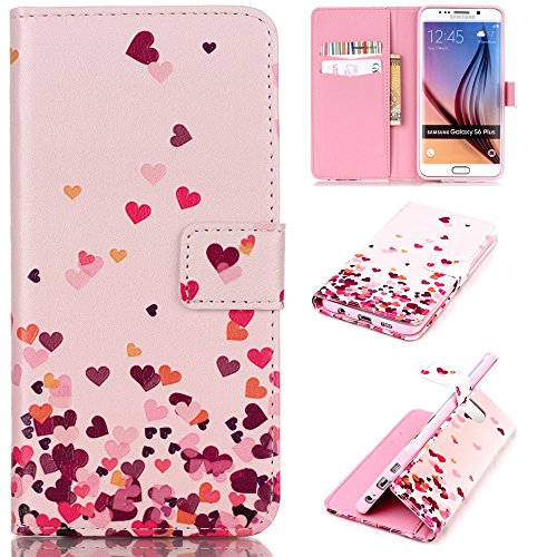 Preisvergleich Produktbild CaseHome Samsung Galaxy S6 Edge Plus H¨¹lle,Schutzh¨¹lle Tasche Leder Mit Kartenfach Magnetverschluss Standfunktion Slim-Schutzh¨¹lle Folio Schalen Fall Mit Karten- / Geldscheinfach F¨¹r Samsung Galaxy S6 Edge Plus-Rosa Liebes Herz