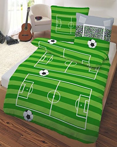 Ido Fein Biber Bettwäsche Fußball Spielfeld Grün 2 Tlg. 80×80 135×200 Made In Germany - 2
