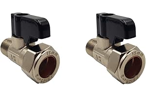 Aumix 15mm x 12mm Isolating Valve with Handle UK Compression Fittings Adaptor EN1254-2 for Kitchen Bathroom Mixer Taps with 3/8" Tails - 2 Pieces