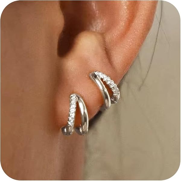 Orecchini A Cerchio In Argento 925 Con Zirconi - Placcati Oro/Bianco/Rosa/Nero - 8/10/12mm Per Donna, Sleeper Cartilagine