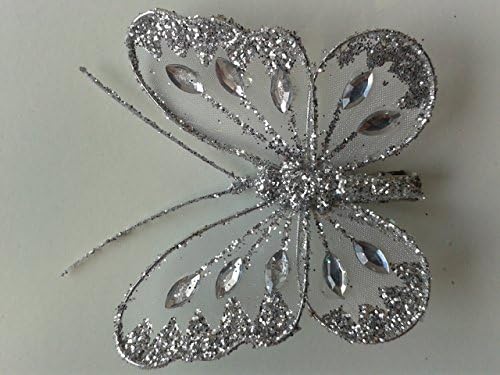 Butterfly With Clip and Glitter Diamante Detail - Silver