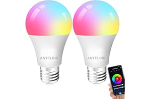 ANTELINK Lampadina Wifi Smart LED E27, 9W 1000lm Lampadina Alexa Dimmerabile, Multicolore 2700k-6500k, Compatibile con Alexa e Google Home, Smart Life/Tuya APP Controllo, 2Pz