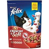 Felix Katzentrockenfutter Crunchy & Soft mit Rind, Huhn und Gemüsezugabe Beutel, 4er Pack (4 x 950 g)