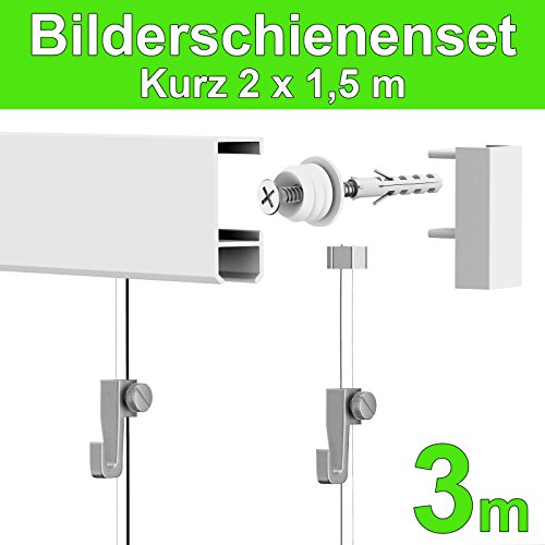 Bilderschienen Galerieschienen Bilderleiste Komplett-Set 3m (2x1