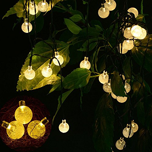 YIMIA Wasserdicht 30er LED Solar Lichterkette, 8 Leuchtmodi tragbare 6 Meter Außenlichterkette Garten Solar Led Beleuchtung Warmweiß/bunt Kugel für Party, Weihnachten, Garten, Balkon usw. (Warmweiß Kugel) - 2