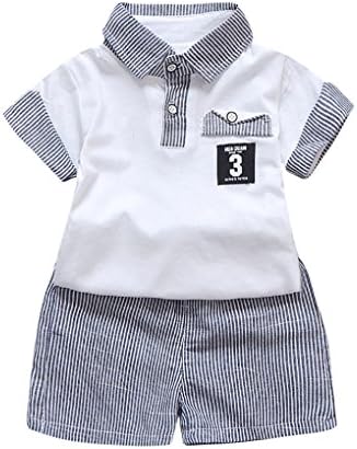 Boys clothing JYJM 2PC Toddler Kids Baby Boy Letter Printed T Shirt Tops+Striped Shorts Outfits Blous Bodysuit Rompers Jumpsuit Spring Summer Short Vest Clothes (80, White)