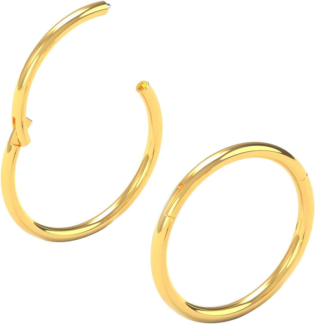 Body CAC 0.8mm/1.0mm/1.2mm/1.6mm/2.0mm/3.0mm/4.0mm/5.0mm/6.0mm Steel Hypoallergenic Clicker Hinged Nose Septum Ring Hoop with Colour Gold-Silver tone-Black-Rose gold