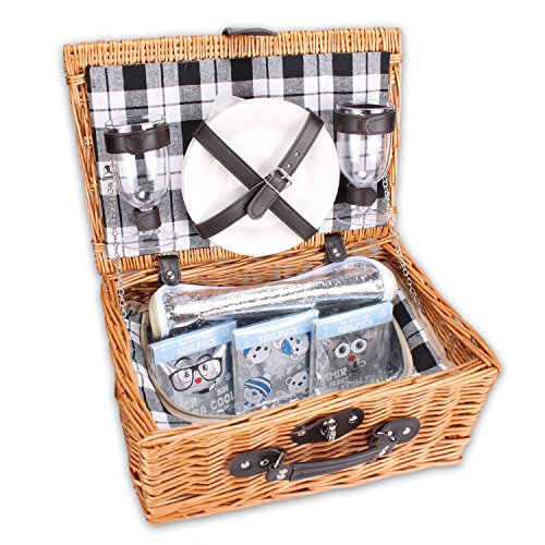 Picknickkorb „PickPack“ mit Kühlfach, Kühlpacks und Geschirr in weiß oder braun (braun) - 3