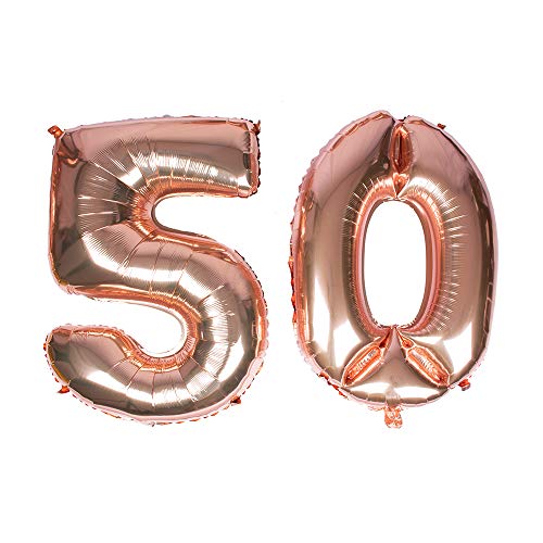 Globo gigante de oro rosa, número 50, 40 ''Mylar Foil Numero Globos de helio para 50 cumpleaños decoraciones de eventos annavesarios suministros - helio flotante