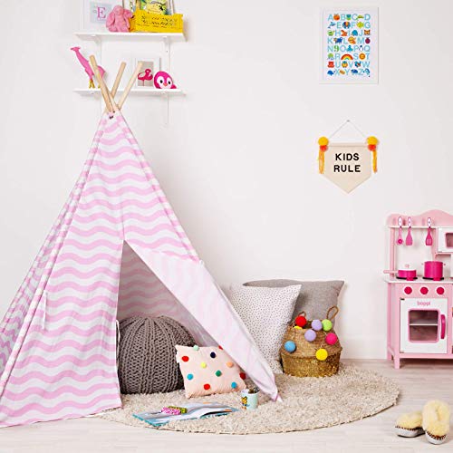 boppi Spaziosa Tenda Indiana Tepee da Gioco per Bambini, Interni o Esterni, Portatile, Struttura in Legno, Rivestimento in Tela, Wigwam, casetta per Bambini e Bambine - Rosa