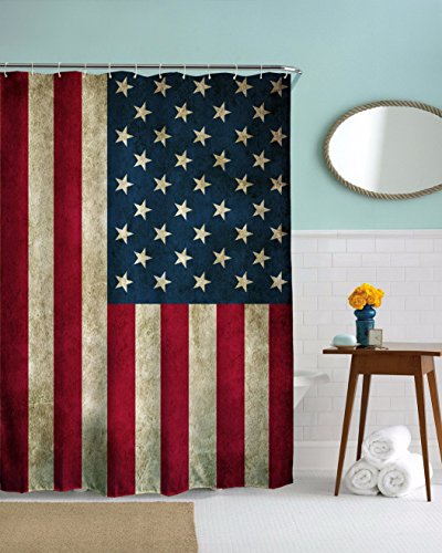 A.Monamour Unabhängigkeitstag Hausdekor Patriotische Vintage Sterne Und Streifen Amerikanische Flagge Grafikdruck Polyester Stoff Wasserdichte Duschvorhang Für Bad 180X180 Cm / 72X72 Zoll