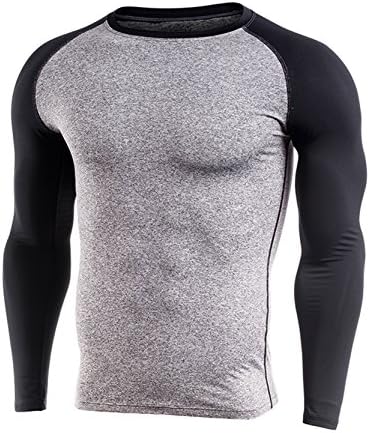 YMY Men's Quick Dry Compression Baselayer Underlayer Long Sleeve T Shirts 0012-Grey 4XL