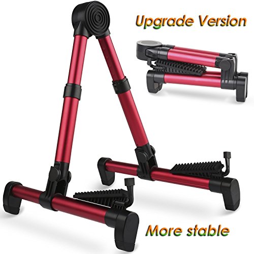 Kaisir Actualizado a-Frame plegable viaje instrumentos Soporte para guitarra acústica/eléctrica/clásica, Ukulele, bajo, mandolina, Banjo, rojo
