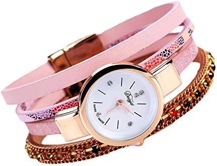 Women's Fashion Multicolor Rhinestones Multilayer Band Bracelet Wrist Watch (Pink)