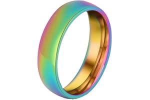 HIJONES Jewellery Unisex Stainless Steel Polished Dome Ring 6mm Wedding Band Rainbow Black Blue Gold Silver Rings