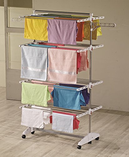 One Click Luxus Wäscheständer® E4, Seitenflügel auf 4 Ebenen, klappbarer Wäscheturm für große Familien