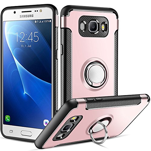 Funda Samsung Galaxy J5 2016 Coolden Galaxy J510 Funda con Anillo Kickstand 360 Grados Giratorio Ring Grip Carcaca J5 2016 Doble Capa de Protecci  n Contra Impactos Caso para Galaxy J5 2016-Oro Rosa