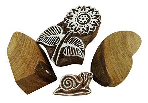 Dekorative Blöcke Holzdruckstock Hand Geschnitzt Textil-Stempel Menge 4 Stück - 3