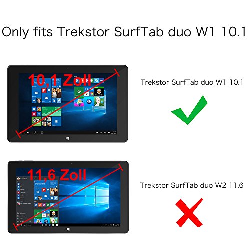 Fintie Trekstor SurfTab duo W1 Hülle Case – Slim Fit Folio Premium Kunstleder Tastatur Ständer Schutzhülle Cover Tasche mit Ständerfunktion für Trekstor SurfTab duo W1 Volks-Tablet WiFi / LTE 25,7 cm (10,1 Zoll), Schwarz - 2