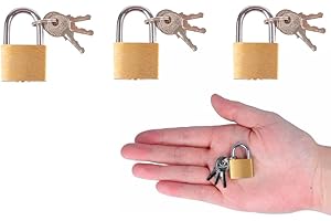 NAVOYS Pack of 3 20mm Solid Brass Padlocks with 9 Keys - Small Locker Padlocks, Solid Brass Body, Mini Luggage, Tool Box, Jewellery Box and Cupboard Padlocks