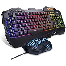 HAVIT Tastiera e Mouse da Gioco Filo Gaming Tastiera e Mouse Impostati con Luce LED, 4 Livelli DPI, 8 Tasti Multimediali e 19 Tasti Anti-ghosting 7 Diversi Colori, per computer PC (Layout Italia Nero)