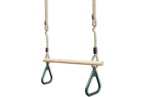 Leogreen - Trapèze en Bois, Anneaux et Barre de Gymnastique pour Enfant, Vert, Matériau: Plastique (PP, PE)