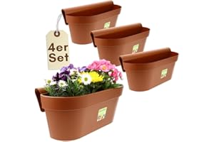 ‎GARPET GarPet 4er Set Geländerkasten Balkon mit Wasserspeicher Blumentopf Zaun Blumenkasten Geländer Balkontopf Balkonkasten