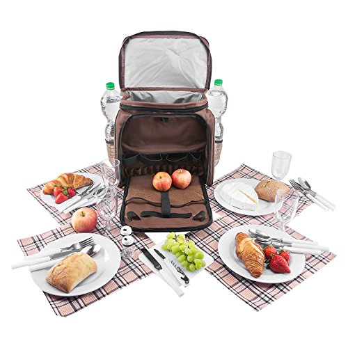 anndora Picknicktasche braun mit blauen Kreisen Tragetasche + Zubehör 29-teilig - 7