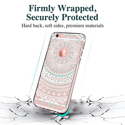 iPhone 6 Plus / 6S Plus Case, ESR Henna Mandala Floral Designer Hard Shell Case [Clear Back Cover, Slim Fit, TPU Border] Flowers Printed Thin Cute Design Vintage Retro Style for Girly Girls Women Apple iPhone 6 Plus/6S Plus (Mint Mandala)