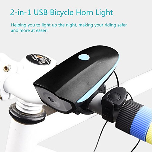 LIVEHITOP Wiederaufladbar LED Fahrradlampensets, Fahrrad Scheinwerfer Rücklicht Kombinationen 3 in 1 Nachladbare Fahrrad Licht Set (1 Scheinwerfer mit 120 DB Laut Hupe, 1 Rücklicht mit Clip, 2 USB-Kabel) - 2