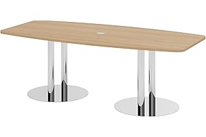 ‎BÜMÖ Bümö Konferenztisch oval 220x103 cm großer Besprechungstisch in Eiche, Besprechungstisch mit Chromsäulen, Meetingtisch für 8 Personen, XXL-Tisch für Besprechungsraum & Meeting