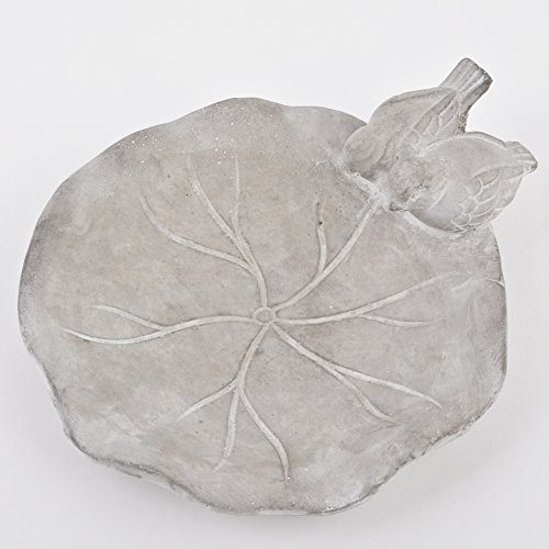 Vogeltränke Blatt Vogel Design Steinguss grau Gartendeko (8x28x25cm) - 2