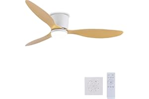 KVOYYIRA Ventilateur De Plafond Silencieux Avec Lumière, Lumière Tricolore Réglable, Plafonnier Ventilateur Réversible 6 Vitesses, Luminaire Ventilateur Et Télécommande Pour Salon-White wood grain||106cm