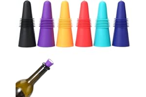 CUHZA Tappi per Bottiglie di Vino in Silicone, 6PCS, con fondo in acciaio inox, riutilizzabile, per la conservazione di champagne e birra