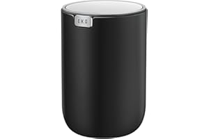 EKO Fandy Table Bin, 1.5L Mini Desk Rubbish Bin with Swing-Top Lid, 1.5 Litre Small Table Round Wastebasket for Office, Home, Bathroom, Bedroom, Car (Black)